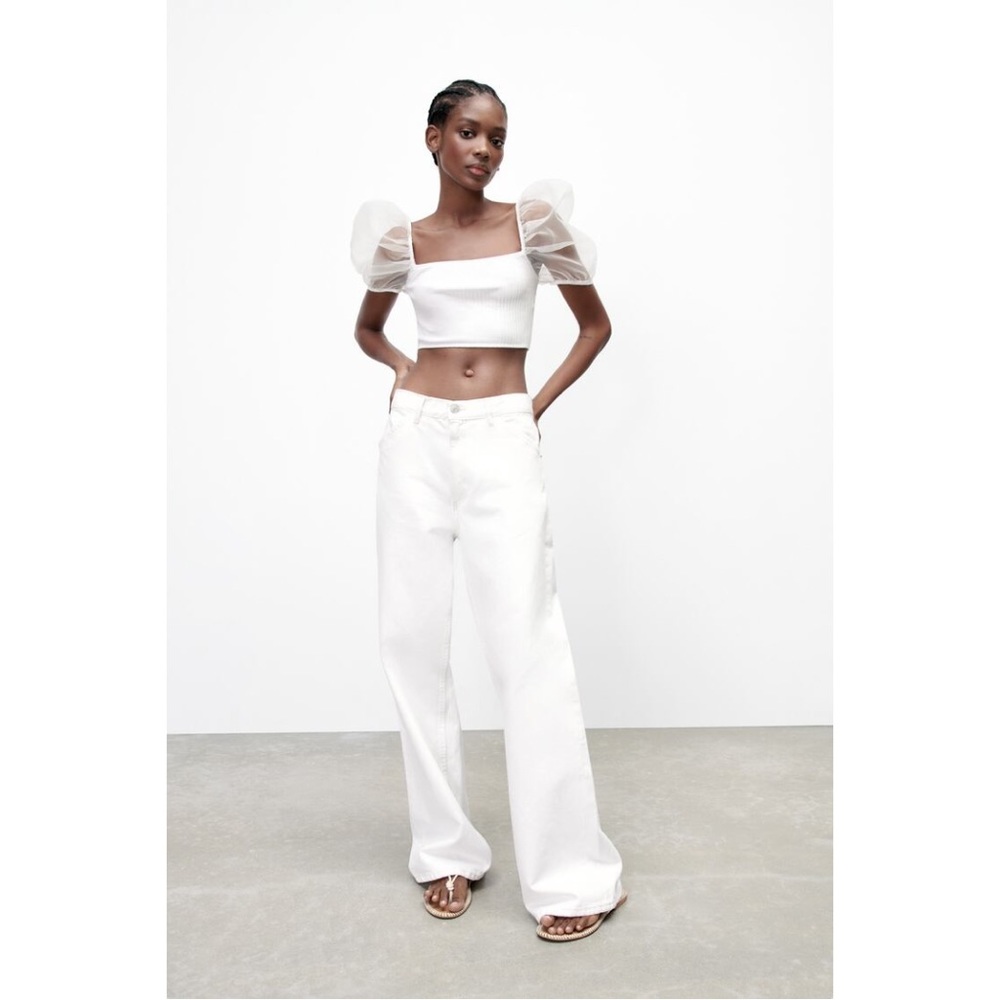 Zara Sheer Puff Sleeves Top with Organza Inserts - Picture 9 of 11